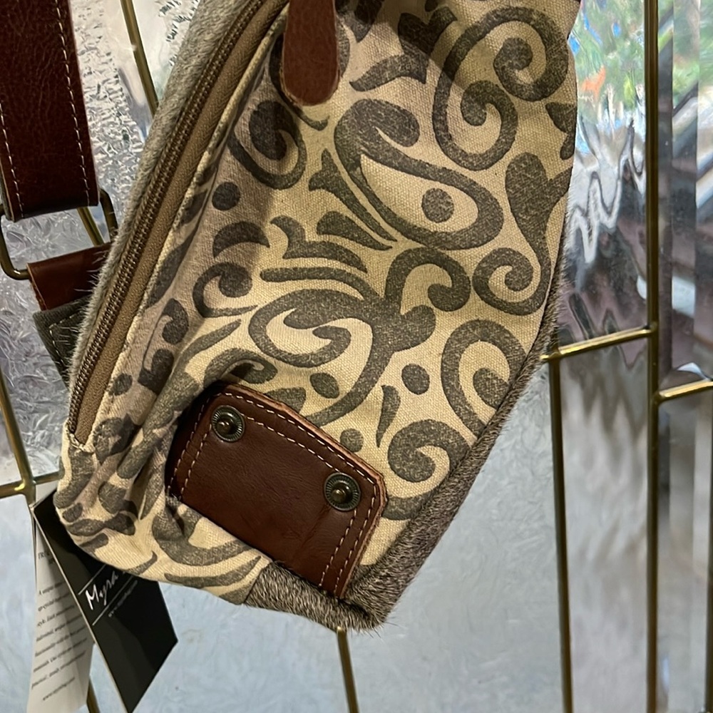 NWT Myra Bag Sling Crossbody Canvas Leather Hair-On Bag
